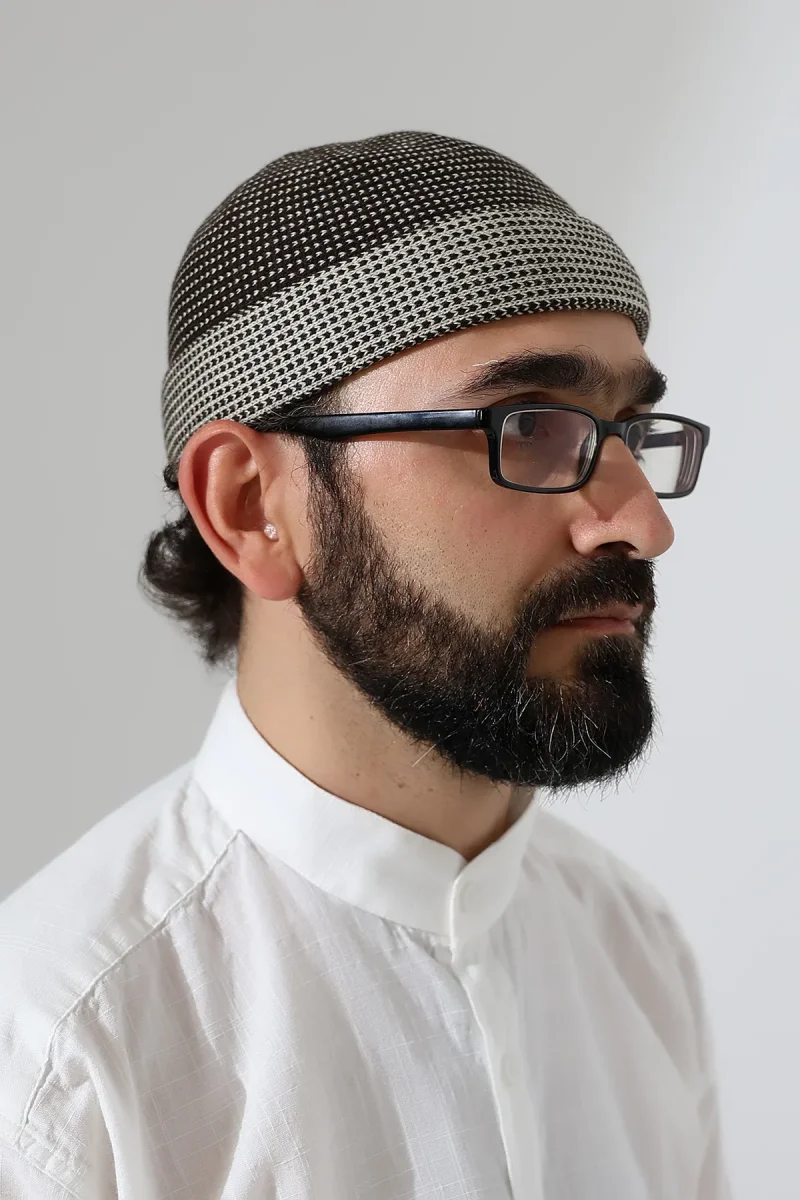 Erkek Kışlık Orlon Katlamalı Namaz Takkesi – Nokta Desenli - Kahverengi - 1