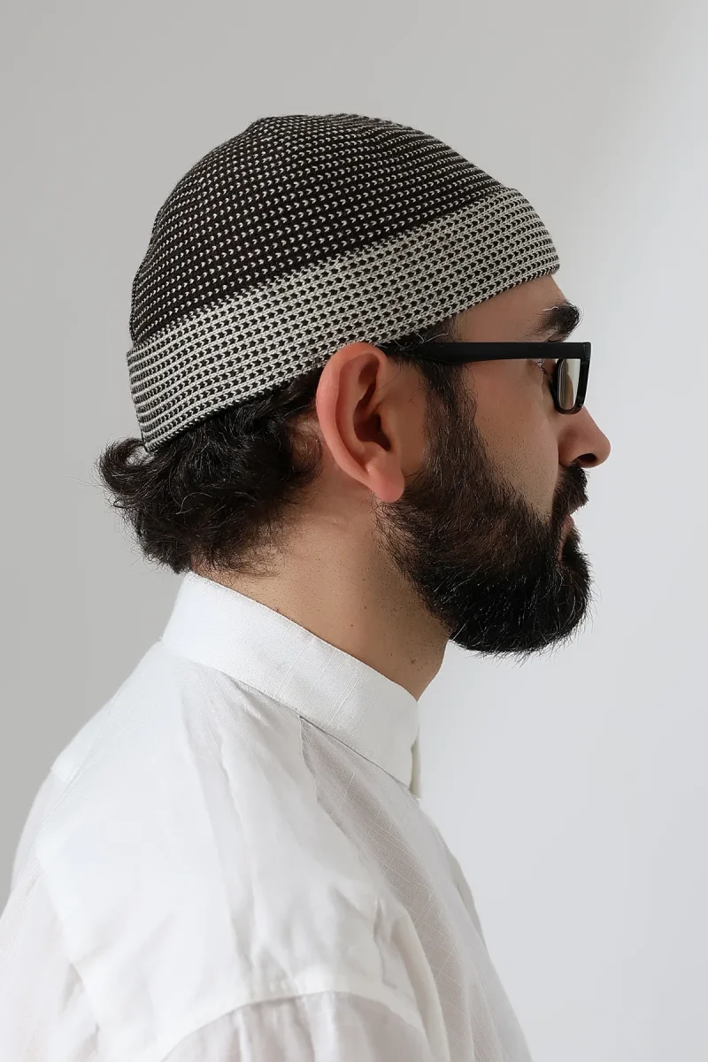 Erkek Kışlık Orlon Katlamalı Namaz Takkesi – Nokta Desenli - Kahverengi - 3