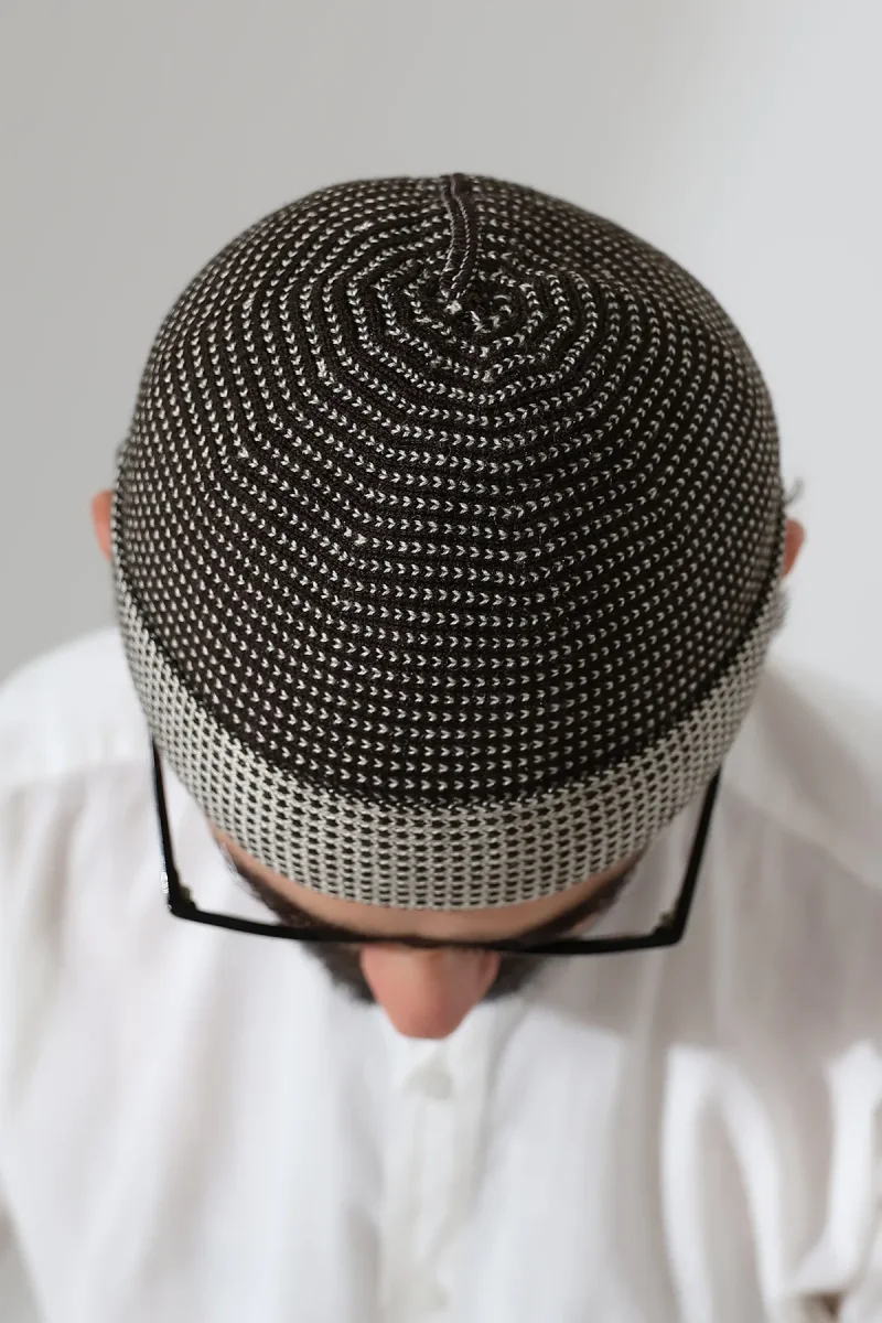 Erkek Kışlık Orlon Katlamalı Namaz Takkesi – Nokta Desenli - Kahverengi - 6
