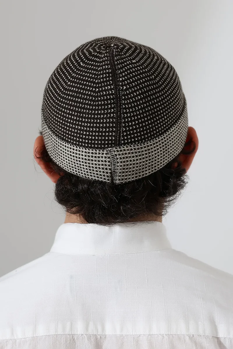 Erkek Kışlık Orlon Katlamalı Namaz Takkesi – Nokta Desenli - Kahverengi - 7