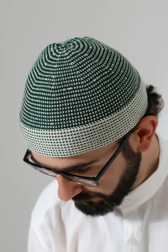 Erkek Kışlık Orlon Katlamalı Namaz Takkesi – Nokta Desenli - Yeşil - 5