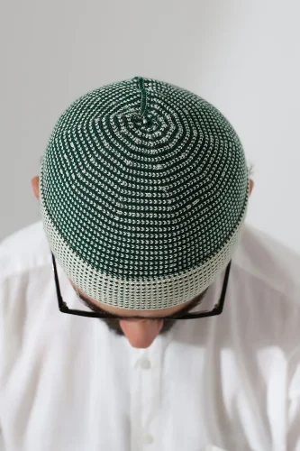 Erkek Kışlık Orlon Katlamalı Namaz Takkesi – Nokta Desenli - Yeşil - 6