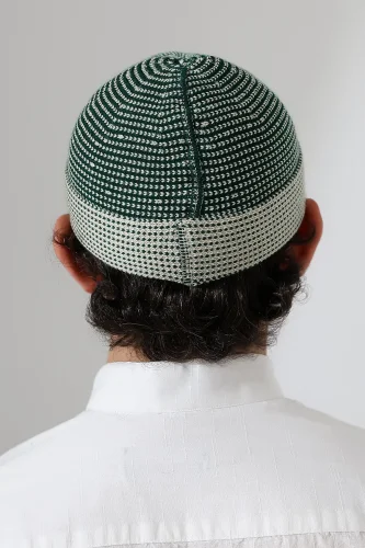 Erkek Kışlık Orlon Katlamalı Namaz Takkesi – Nokta Desenli - Yeşil - 7