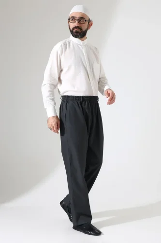 Erkek Kışlık Rahat Kesim Beli Lastikli Cepli Modern Kumaş Şalvar Pantolon - Antrasit (IHVN) - 2