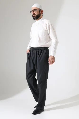 Erkek Kışlık Rahat Kesim Beli Lastikli Cepli Modern Kumaş Şalvar Pantolon - Antrasit (IHVN) - 3