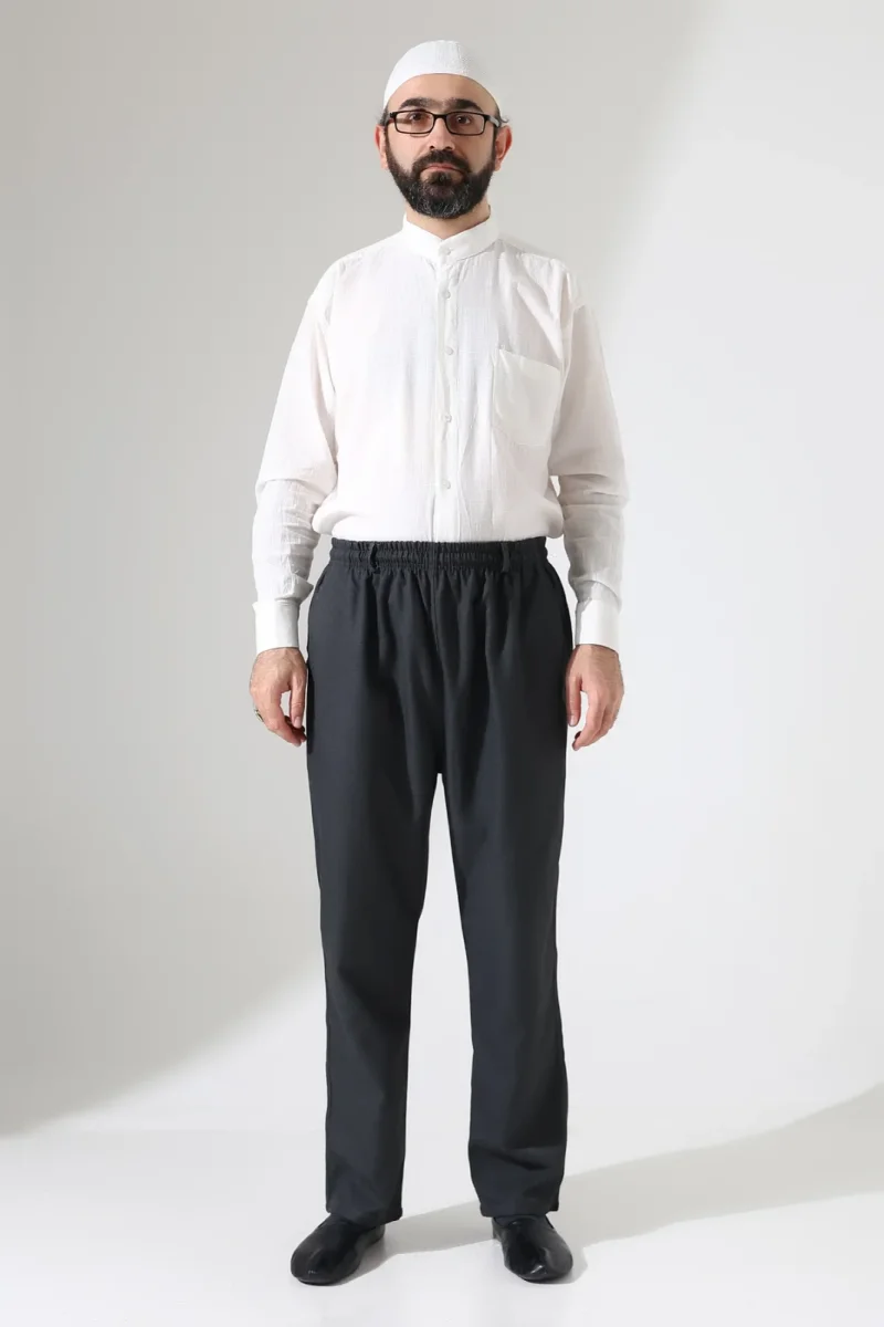 Erkek Kışlık Rahat Kesim Beli Lastikli Cepli Modern Kumaş Şalvar Pantolon - Antrasit (IHVN) - 4