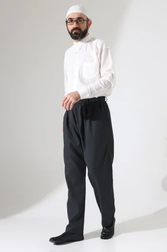 Erkek Kışlık Rahat Kesim Beli Lastikli Cepli Modern Kumaş Şalvar Pantolon - Antrasit (IHVN) - 5