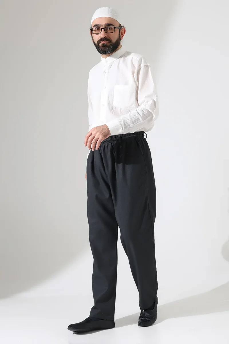 Erkek Kışlık Rahat Kesim Beli Lastikli Cepli Modern Kumaş Şalvar Pantolon - Antrasit (IHVN) - 5