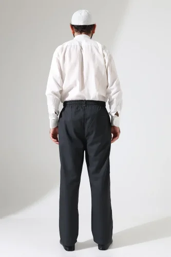 Erkek Kışlık Rahat Kesim Beli Lastikli Cepli Modern Kumaş Şalvar Pantolon - Antrasit (IHVN) - 8