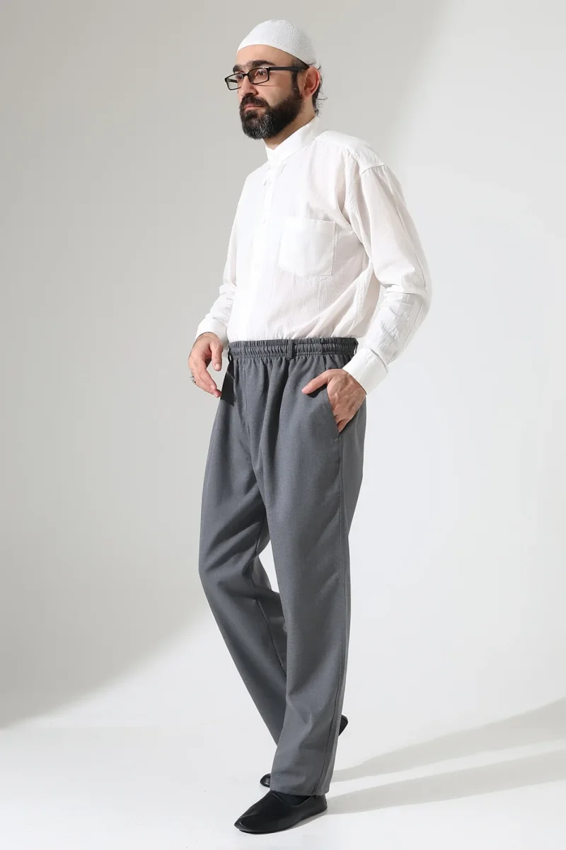 Erkek Kışlık Rahat Kesim Beli Lastikli Cepli Modern Kumaş Şalvar Pantolon - Gri (IHVN) - 2