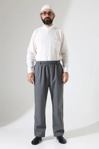 Erkek Kışlık Rahat Kesim Beli Lastikli Cepli Modern Kumaş Şalvar Pantolon - Gri (IHVN) - 4