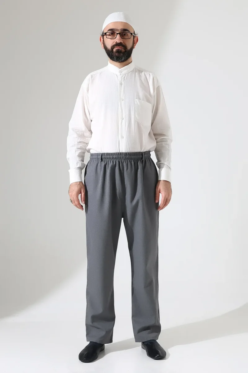 Erkek Kışlık Rahat Kesim Beli Lastikli Cepli Modern Kumaş Şalvar Pantolon - Gri (IHVN) - 4