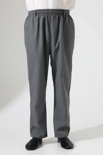 Erkek Kışlık Rahat Kesim Beli Lastikli Cepli Modern Kumaş Şalvar Pantolon - Gri (IHVN) - 7