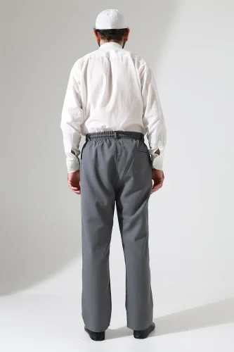 Erkek Kışlık Rahat Kesim Beli Lastikli Cepli Modern Kumaş Şalvar Pantolon - Gri (IHVN) - 8