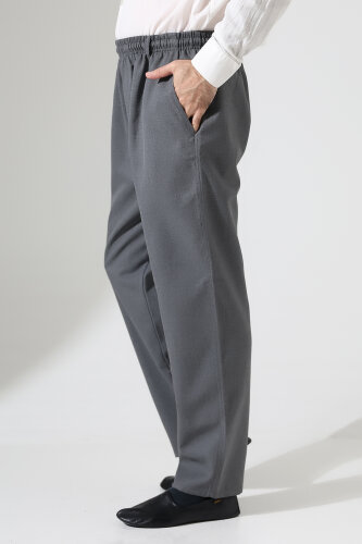 Erkek Kışlık Rahat Kesim Beli Lastikli Cepli Modern Kumaş Şalvar Pantolon - Gri (IHVN) 