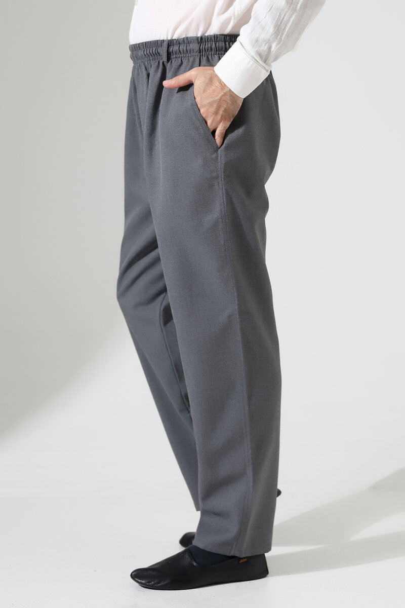 Erkek Kışlık Rahat Kesim Beli Lastikli Cepli Modern Kumaş Şalvar Pantolon - Gri (IHVN) - 1