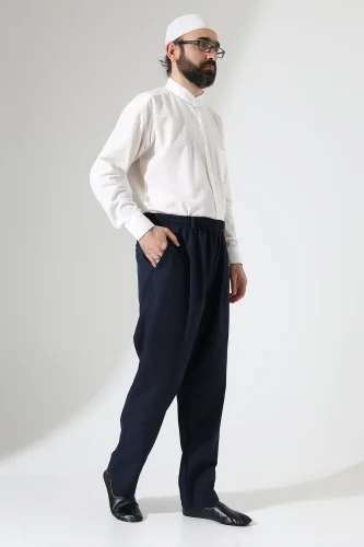 Erkek Kışlık Rahat Kesim Beli Lastikli Cepli Modern Kumaş Şalvar Pantolon - Lacivert (IHVN) - 2