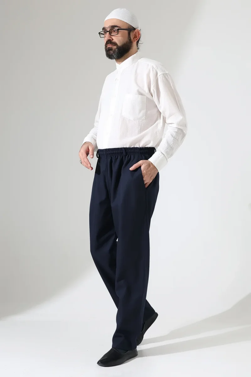 Erkek Kışlık Rahat Kesim Beli Lastikli Cepli Modern Kumaş Şalvar Pantolon - Lacivert (IHVN) - 3