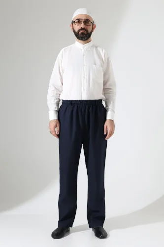 Erkek Kışlık Rahat Kesim Beli Lastikli Cepli Modern Kumaş Şalvar Pantolon - Lacivert (IHVN) - 4