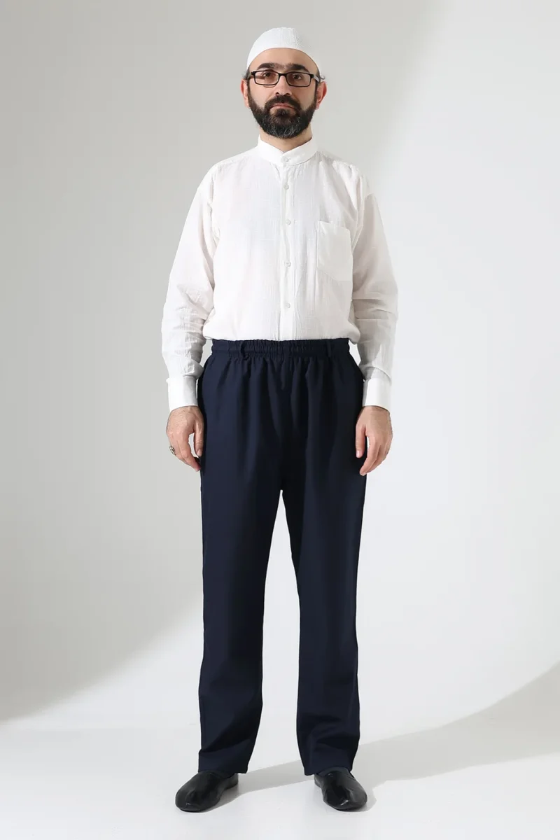 Erkek Kışlık Rahat Kesim Beli Lastikli Cepli Modern Kumaş Şalvar Pantolon - Lacivert (IHVN) - 4