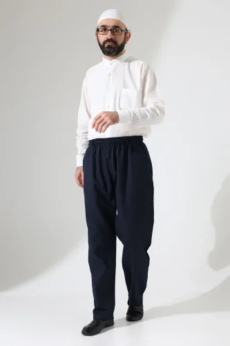 Erkek Kışlık Rahat Kesim Beli Lastikli Cepli Modern Kumaş Şalvar Pantolon - Lacivert (IHVN) - 5