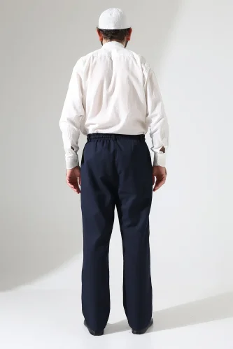 Erkek Kışlık Rahat Kesim Beli Lastikli Cepli Modern Kumaş Şalvar Pantolon - Lacivert (IHVN) - 8
