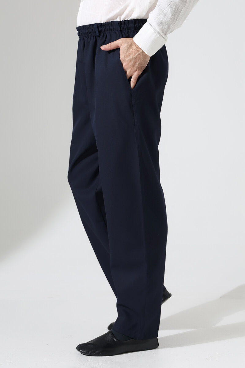 Erkek Kışlık Rahat Kesim Beli Lastikli Cepli Modern Kumaş Şalvar Pantolon - Lacivert (IHVN) - 1