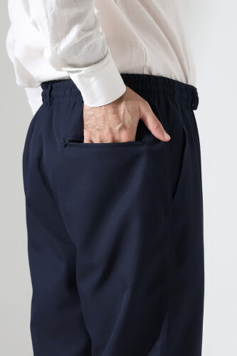 Erkek Kışlık Rahat Kesim Beli Lastikli Cepli Modern Kumaş Şalvar Pantolon - Lacivert (IHVN) - 7