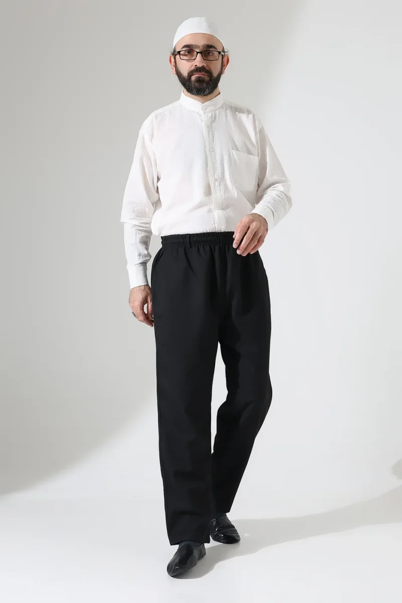 Erkek Kışlık Rahat Kesim Beli Lastikli Cepli Modern Kumaş Şalvar Pantolon - Siyah (IHVN) - 3