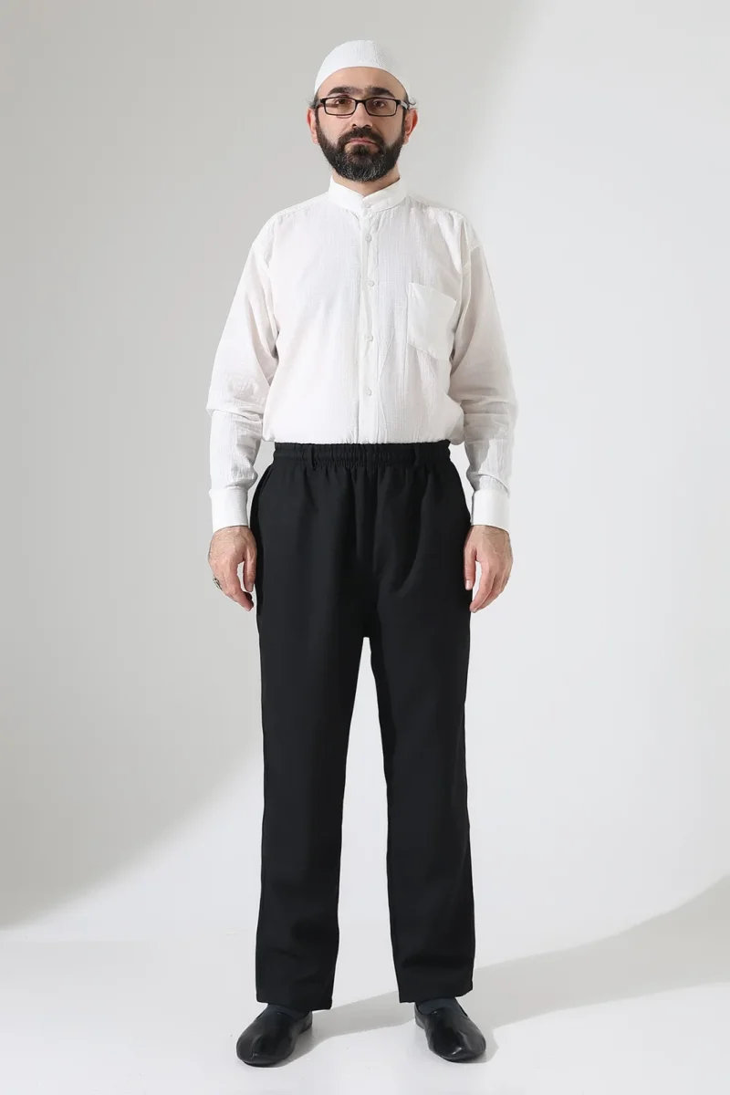 Erkek Kışlık Rahat Kesim Beli Lastikli Cepli Modern Kumaş Şalvar Pantolon - Siyah (IHVN) - 4