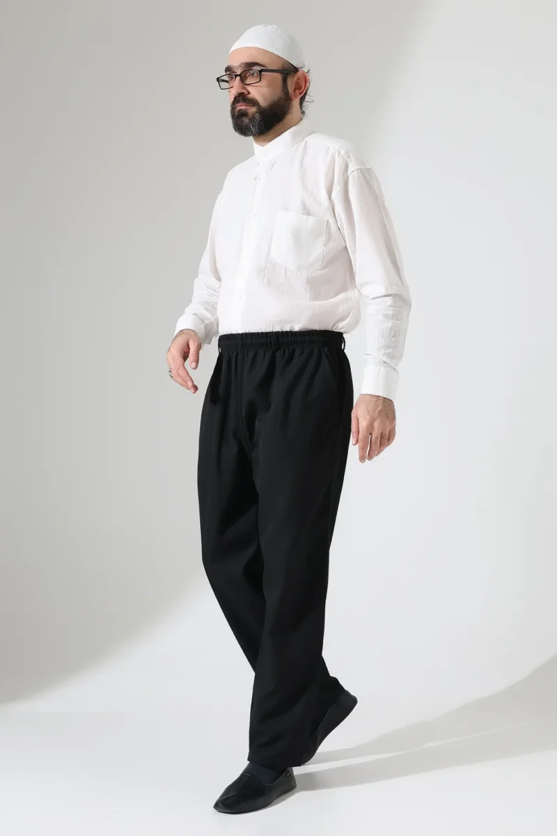 Erkek Kışlık Rahat Kesim Beli Lastikli Cepli Modern Kumaş Şalvar Pantolon - Siyah (IHVN) - 5