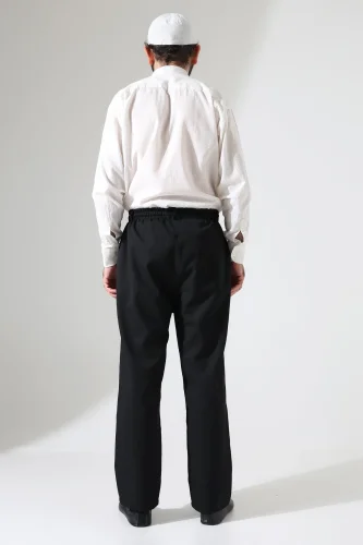 Erkek Kışlık Rahat Kesim Beli Lastikli Cepli Modern Kumaş Şalvar Pantolon - Siyah (IHVN) - 8