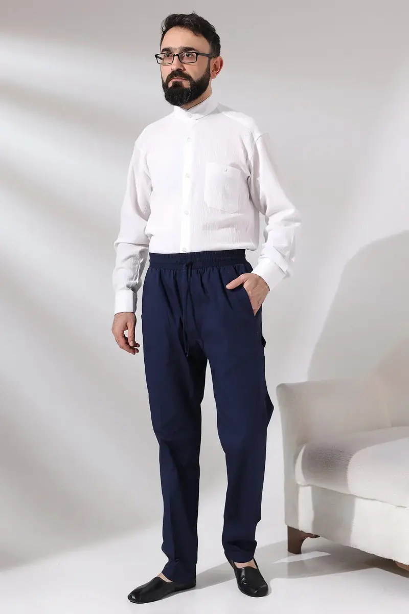 Erkek Lacivert Çınar Beach Yandan Cepli Rahat Kesim Beli Lastikli Kargo Şalvar Pantolon - 8