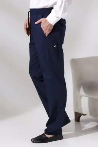 Erkek Lacivert Çınar Beach Yandan Cepli Rahat Kesim Beli Lastikli Kargo Şalvar Pantolon - 1