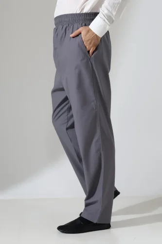 Erkek Lastikli Bel Cepli Hac Umre Keten Şalvar Pantolon - Antrasit (VŞN) 