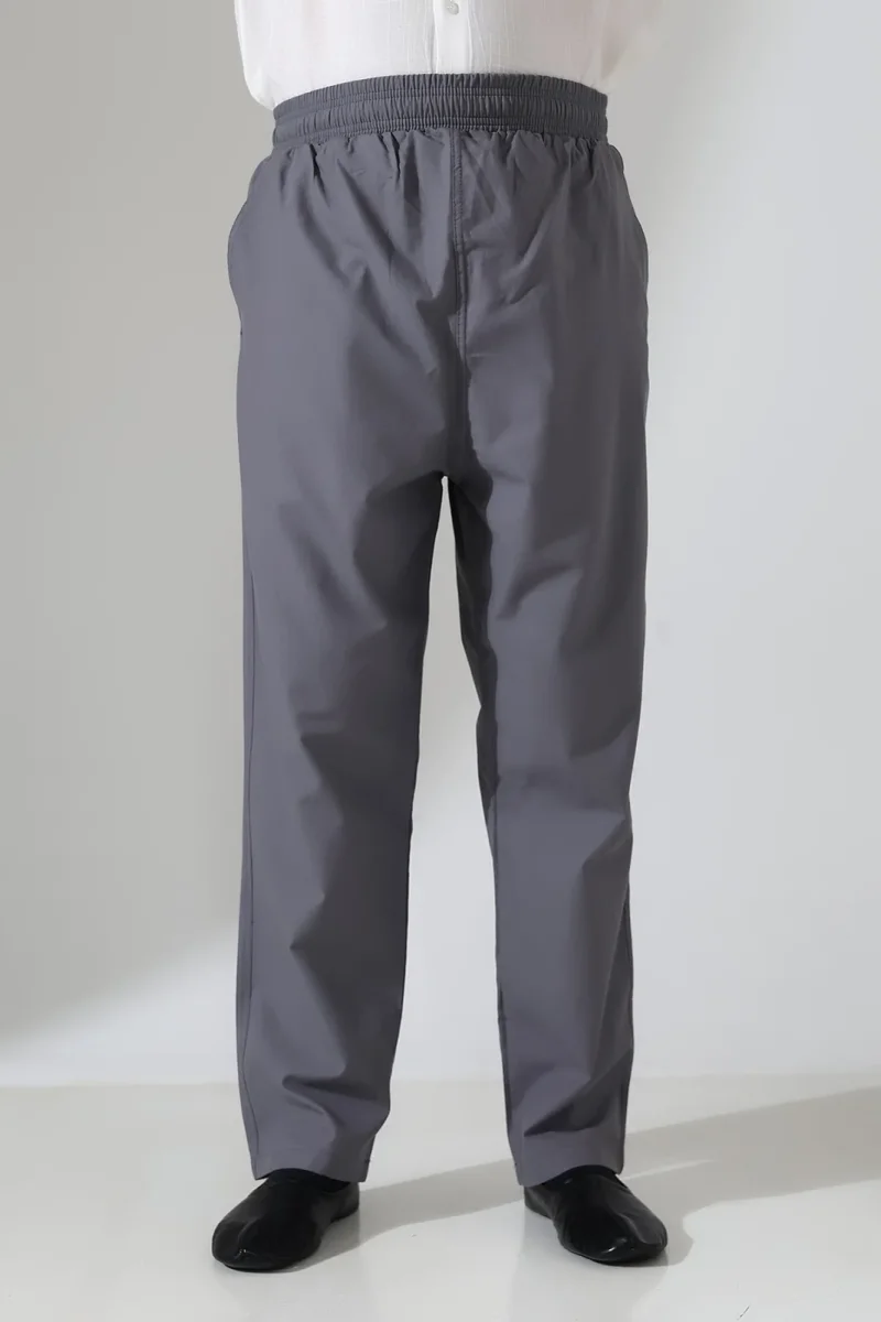 Erkek Lastikli Bel Cepli Hac Umre Keten Şalvar Pantolon - Antrasit (VŞN) - 6