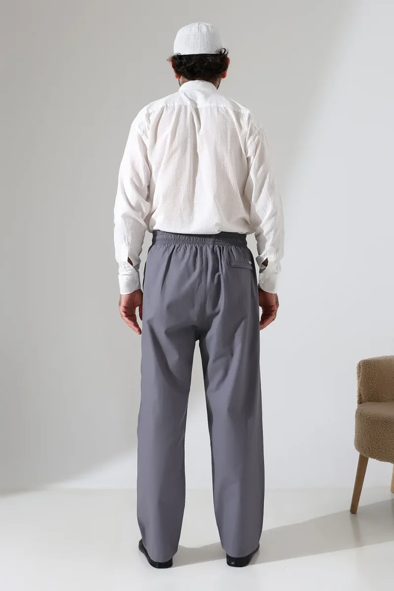 Erkek Lastikli Bel Cepli Hac Umre Keten Şalvar Pantolon - Antrasit (VŞN) - 8