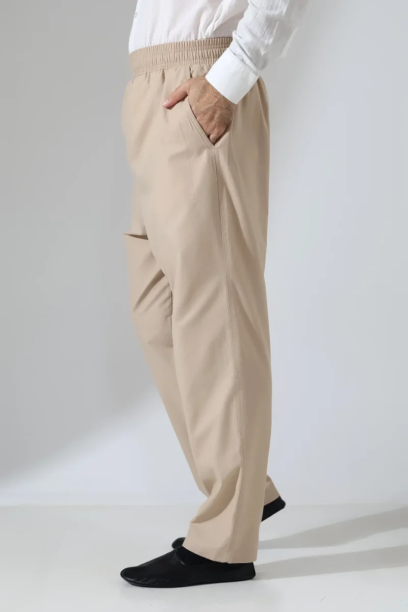 Erkek Lastikli Bel Cepli Hac Umre Keten Şalvar Pantolon - Bej (VŞN) - 1