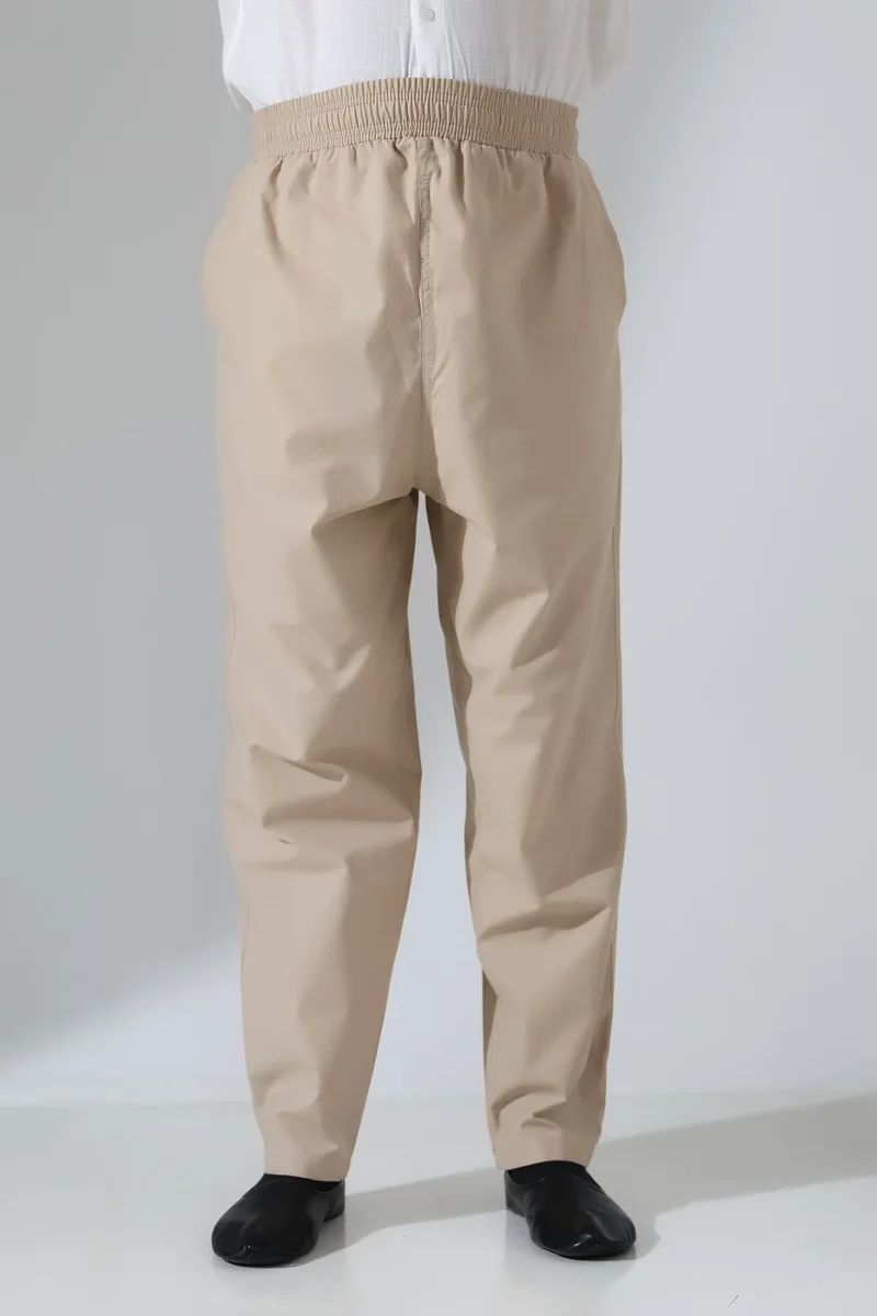 Erkek Lastikli Bel Cepli Hac Umre Keten Şalvar Pantolon - Bej (VŞN) - 6