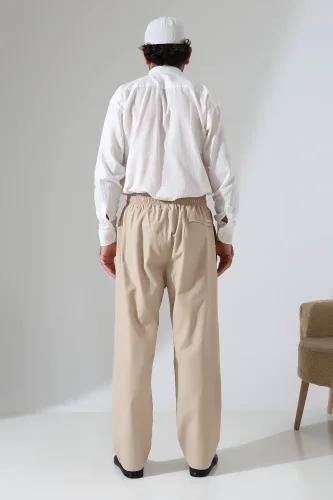 Erkek Lastikli Bel Cepli Hac Umre Keten Şalvar Pantolon - Bej (VŞN) - 8