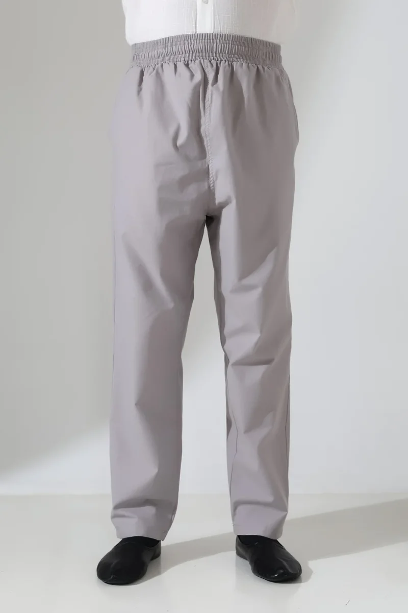 Erkek Lastikli Bel Cepli Hac Umre Keten Şalvar Pantolon - Gri (VŞN) - 6