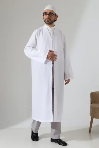 Erkek Namaz Elbisesi Buhara Yaka Cepli Namaz Cübbesi Beyaz - (Sfa) - 1