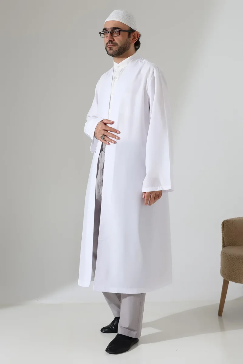 Erkek Namaz Elbisesi Buhara Yaka Cepli Namaz Cübbesi Beyaz - (Sfa) - 2