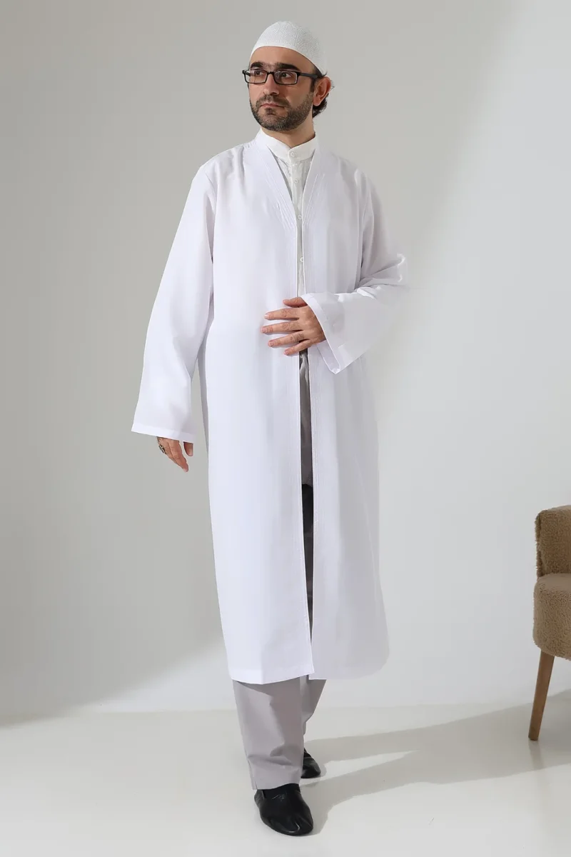 Erkek Namaz Elbisesi Buhara Yaka Cepli Namaz Cübbesi Beyaz - (Sfa) - 4