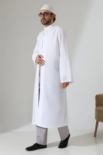 Erkek Namaz Elbisesi Buhara Yaka Cepli Namaz Cübbesi Beyaz - (Sfa) - 5