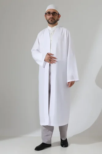Erkek Namaz Elbisesi Buhara Yaka Cepli Namaz Cübbesi Beyaz - (Sfa) - 6