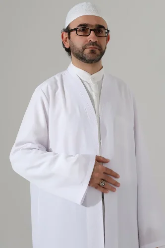 Erkek Namaz Elbisesi Buhara Yaka Cepli Namaz Cübbesi Beyaz - (Sfa) - 7