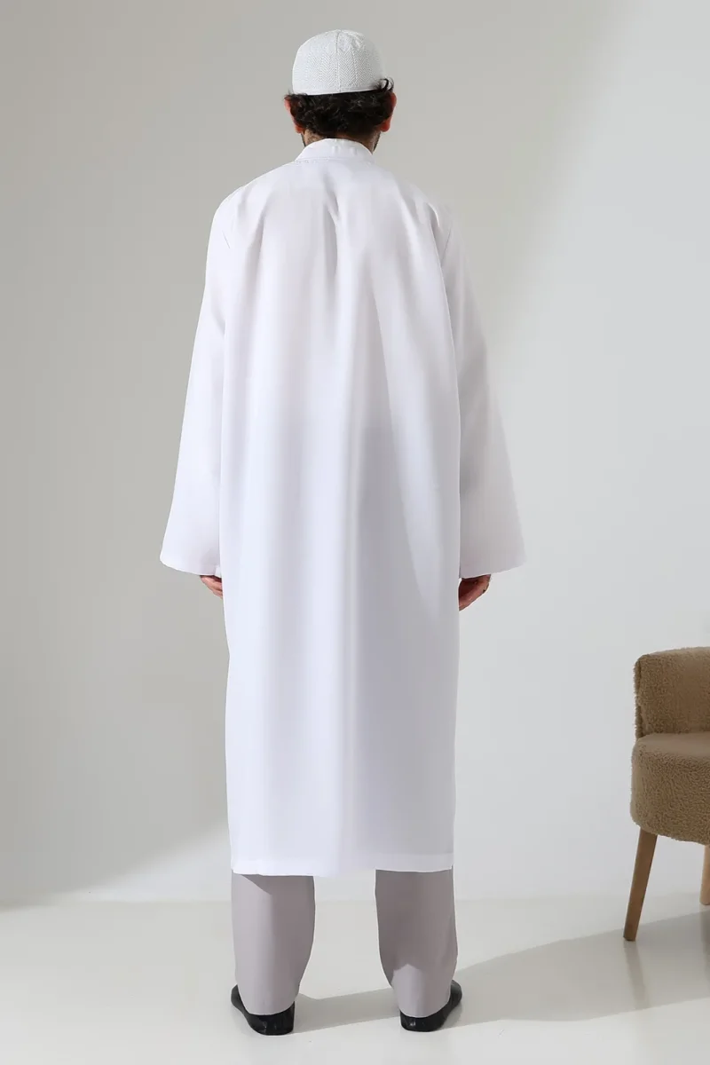 Erkek Namaz Elbisesi Buhara Yaka Cepli Namaz Cübbesi Beyaz - (Sfa) - 8