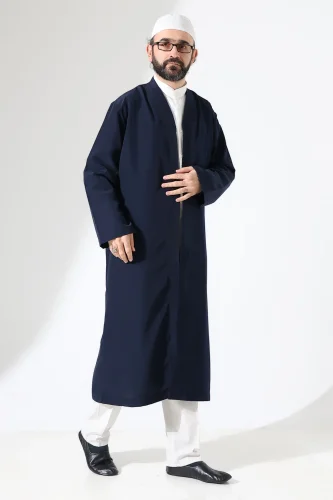 Erkek Namaz Elbisesi Buhara Yaka Cepli Namaz Cübbesi Lacivert - (Sfa) 