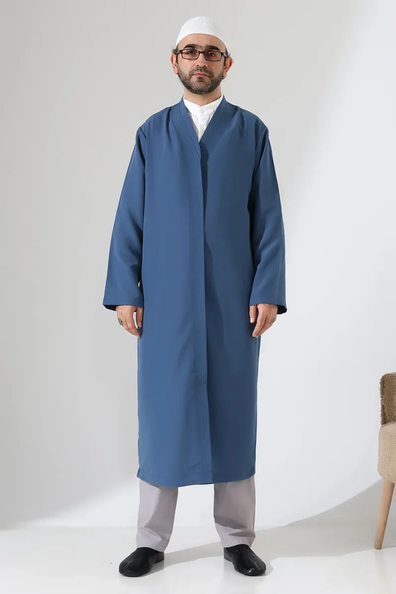 Erkek Namaz Elbisesi Buhara Yaka Cepli Namaz Cübbesi Mavi- (Sfa) - 2